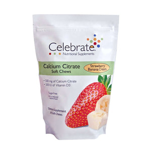 Celebrate Vitamins - Calcium Citrate - Soft Chews - Strawberry Banana Cream - 500mg - 90 Chews - Vitamins & Minerals - Nashua Nutrition