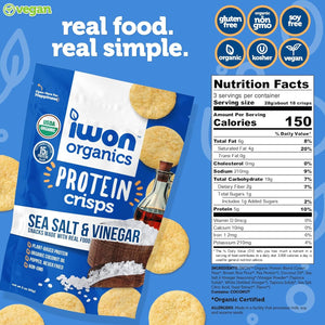 IWON Organics Protein Crisps - Sea Salt & Vinegar - 3oz Bag (3 Servings Per Bag) - Nashua Nutrition