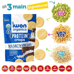 IWON Organics Protein Crisps - Sea Salt & Vinegar - 3oz Bag (3 Servings Per Bag) - Nashua Nutrition