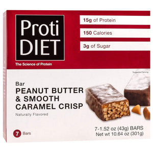 ProtiDiet Protein Bars - Peanut Butter and Smooth Caramel Crisp, 7 Bars/Box - Protein Bars - Nashua Nutrition