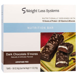 Weight Loss Systems Protein Bars - Dark Chocolate S'Mores, 7 Bars/Box - Protein Bars - Nashua Nutrition